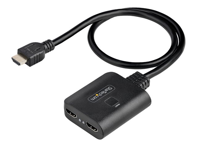 StarTech.com 2-Port HDMI Splitter, 4K 60Hz HDMI 2.0 Video, 4K HDMI Splitter 1 In 2 Out, 1x2 HDMI Display/Output Splitter, HDR/HDCP - 20in (50cm) Built-in HDMI Cable, Powered via USB or Included Power Supply (HDMI-SPLITTER-4K60UP) - Video/audio splitter - desktop