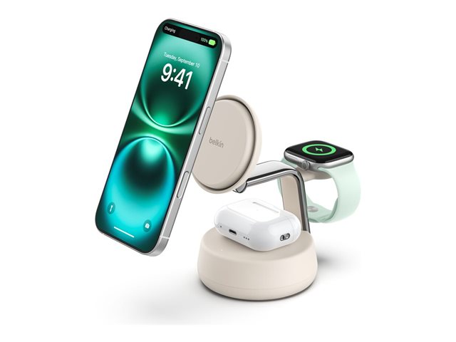 Belkin Ultracharge Pro QI2 3-in-1 Magnetic Charging Stand 25W, Sand