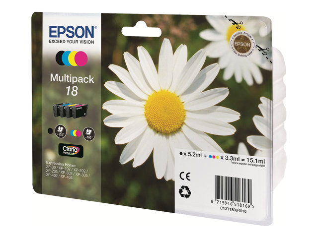 Epson 18 Multipack - 4-pack - black, yellow, cyan, magenta - original - blister - ink cartridge (pack of 6)
