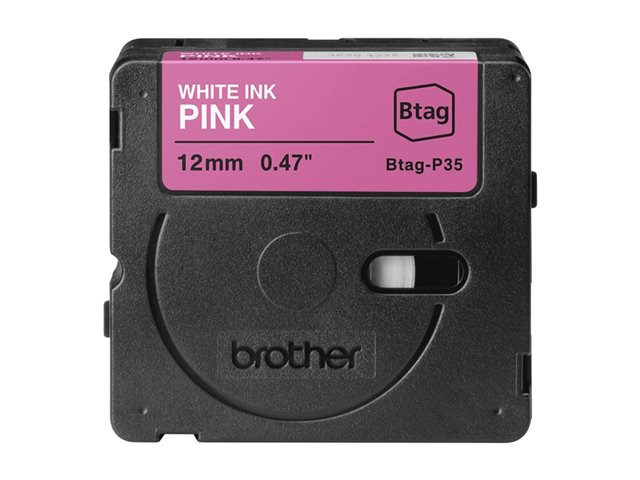 Brother BTAG-P35 - White on pink - Roll (1.2 cm x 4 m) 1 cassette(s) hanging box - label tape - for P-Touch PT-N10, PT-N20, PT-N25BT