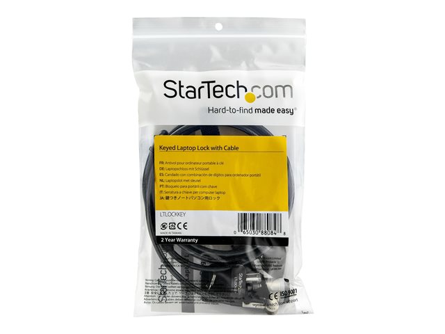 StarTech.com 6ft (2m) Laptop Cable Lock with Keys, Keyed Security Cable Lock for Compatible K-Slot Laptops, Desktops, Computers & Other Devices, Anti-Theft Vinyl Coated Steel Cable Lock - 6 ft Keyed Cable Lock (LTLOCKKEY) - Security cable lock - black, silver - 2 m
