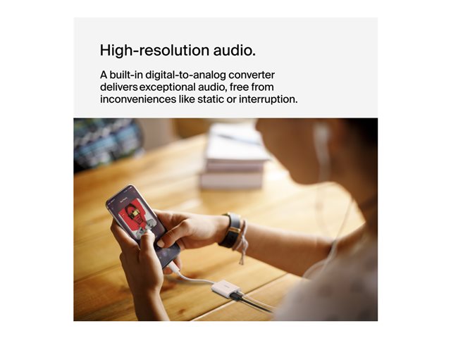 Belkin RockStar - USB-C to headphone jack / charging adapter - 24 pin USB-C male to 24 pin USB-C, mini jack female - USB Power Delivery (60W)