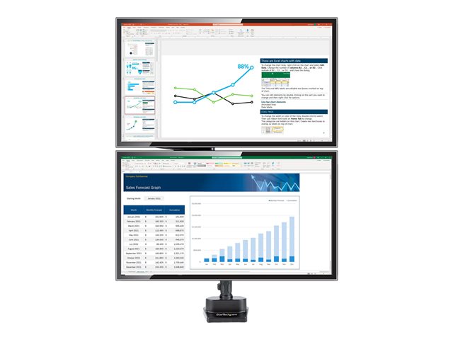 StarTech.com Desk Mount Dual Monitor Arm, Full Motion Monitor Mount for 2x VESA Displays up to 32\" (up to 17lb/8kg), Ergonomic Vertical Stackable Arms, Articulating, Height Adjustable - Pole Mount, C-Clamp/Grommet (ARMDUALPIVOT) - Mounting kit (2 mon