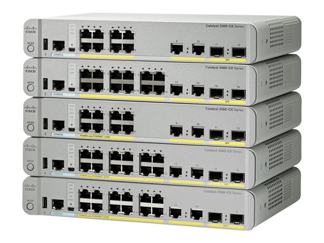 Cisco Catalyst 3560CX-12TC-S - Switch - Managed - 12 x 10/100/1000 + 2 x combo Gigabit SFP - desktop, rack-mountable, DIN rail mountable, wall-mountable