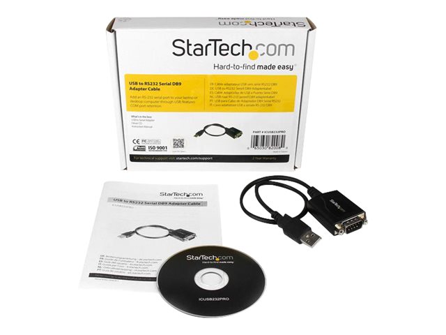StarTech.com 1 ft USB to RS232 Serial DB9 Adapter Cable with COM Retention - Serial adapter - USB - RS-232 - black