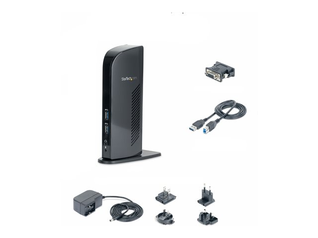 StarTech.com Dual Monitor USB 3.0 Laptop Docking Station with HDMI/DVI/VGA & 6xUSB Ports - Universal USB Dock for Mac & Windows - Black (USB3SDOCKHD) - Docking station - USB - 1GbE - for P/N: ARMBARDUO, ARMBARDUOV, ARMDUAL, ARMDUAL30, ARMDUALV, ARMSLIMDUO, SVA5M4NEUA, TB33A1C