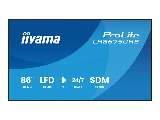 iiyama ProLite LH8675UHS-B2AG - 86\" Diagonal Class (85.6\" viewable) LED-backlit LCD display - digital signage - with built-in media player, SDM Slot PC - 4K UHD (2160p) 3840 x 2160 - black (bezel), matte finish