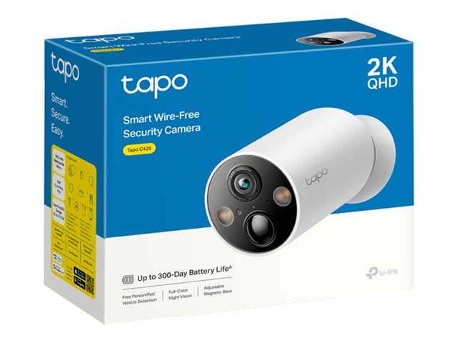 Tapo C425 V1.6 - Network surveillance camera - indoor, outdoor - dustproof / weatherproof - colour (Day&Night) - 4 MP - 2560 x 1440 - 2K - fixed focal - audio - wireless - Wi-Fi - 2.4GHz radio - H.264