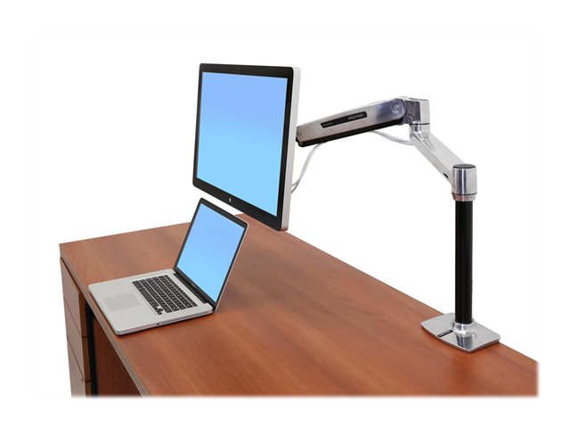 Ergotron LX HD Sit-Stand - Mounting kit (articulating arm, pole, VESA adapter, desk clamp base, grommet-mount base) - Constant Force Technology - for LCD display - polished aluminium - screen size: up to 49\"