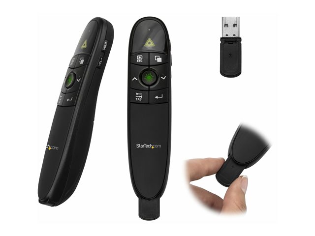 StarTech.com Wireless Presentation Remote with Green Laser Pointer - 90 ft. (27 m) - USB Presentation Clicker for Mac and Windows (PRESREMOTEG) - Presentation remote control - RF - black