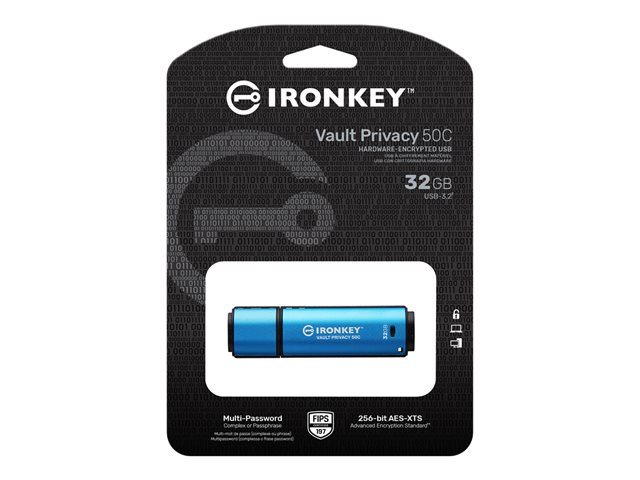 32GB USB-C IronKey Vault Privacy 50C AES-256 Encrypted FIPS 197