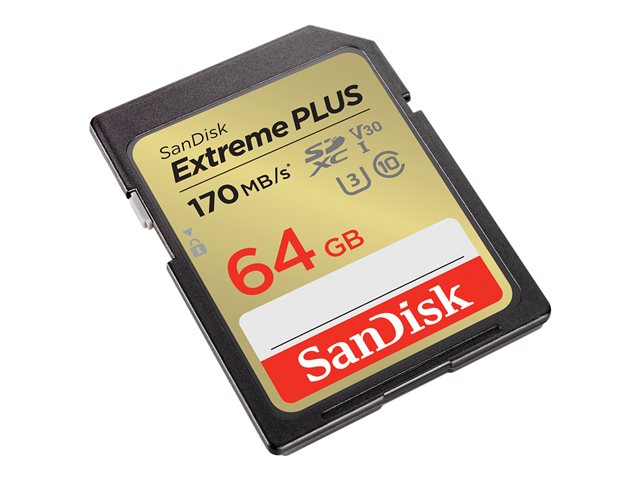 SanDisk Extreme PLUS - Flash memory card - 64 GB - UHS-I U3 / Class10 - SDXC UHS-I