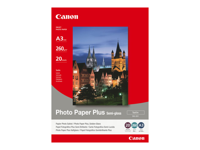 Canon Photo Paper Plus SG-201 - Semi-glossy - A3 (297 x 420 mm) - 260 g/m² - 20 sheet(s) photo paper - for i6500, 9100, 9950, PIXMA iX4000, iX5000, iX7000, PRO-1, PRO-10, PRO-100