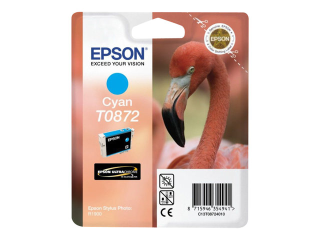 Epson T0872 - 11.4 ml - cyan - original - blister with RF/acoustic alarm - ink cartridge - for Stylus Photo R1900