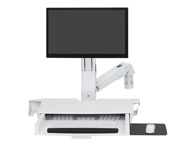 Ergotron StyleView - Mounting kit (mouse holder, wrist rest, barcode scanner holder, VESA adapter, wall mount bracket, keyboard tray, flat horizontal surface base, adjustable monitor arm, track mount bracket kit, slide-out mouse tray) - for LCD display / PC equipment - sit-stand combo arm with worksurface - aluminium, high-grade plastic - white - screen size: up to 24\" - wall-mountable