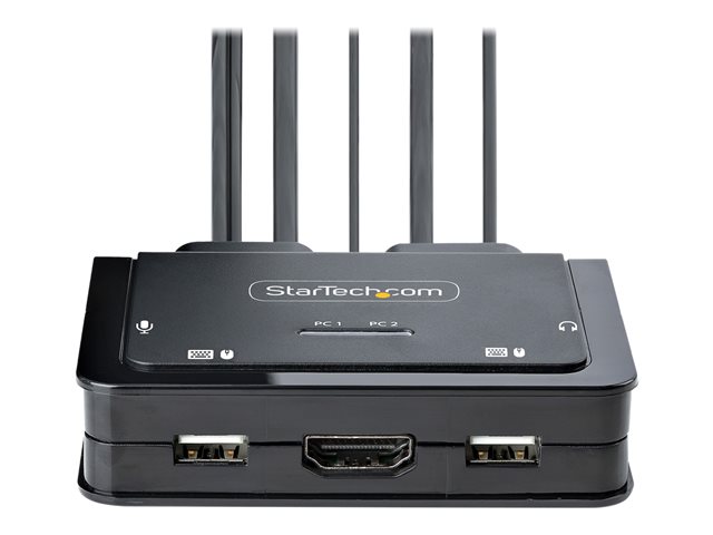 StarTech.com 2-Port Hybrid USB-C HDMI Cable KVM Switch, 4K 60Hz, Compact KVM with 6ft/1.8m USB-A/HDMI/Audio & 4ft/1.2m USB-C Integrated Host Cables, Bus Powered - Remote Push Button/Hotkey Switching (C2-H46-UAC-CBL-KVM) - KVM / audio / USB switch - compact - 2 x KVM / audio / USB - 1 local user - desktop