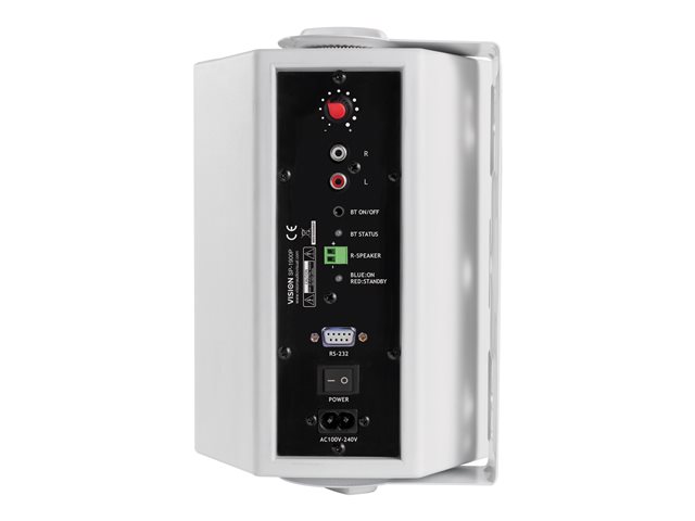 VISION Professional Pair Active 5.25\" Wall Speakers - LIFETIME WARRANTY - 2 x 30w (Program) - Bluetooth - RS-232 - Bluetooth (can be disabled), minijack and 2-phono inputs (summed) - C brackets included - 2-way with Bass reflex - white