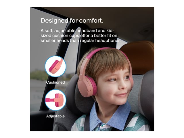 Belkin SoundForm Mini - Headphones with mic - on-ear - Bluetooth - wireless, wired - 3.5 mm jack - pink
