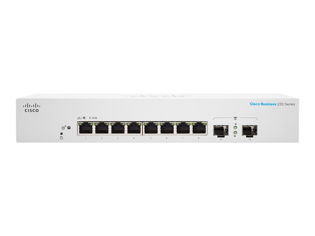 Cisco Business 220 Series CBS220-8T-E-2G - Switch - smart - 8 x 10/100/1000 + 2 x Gigabit SFP (uplink) - rack-mountable