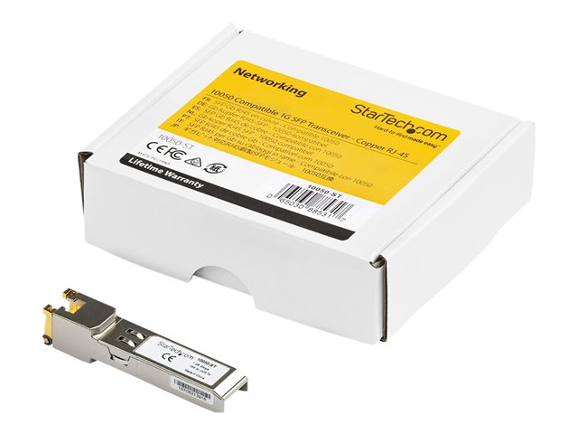 StarTech.com Extreme Networks 10050 Compatible SFP Module - 1000BASE-T - SFP to RJ45 Cat6/Cat5e - 1GE Gigabit Ethernet SFP - RJ-45 100m Mini GBIC Transceiver - Lifetime Warranty (10050-ST) - SFP (mini-GBIC) transceiver module (equivalent to: Extreme Networks 10050) - GigE - 10Base-T, 100Base-TX, 1000Base-T - RJ-45 - up to 100 m