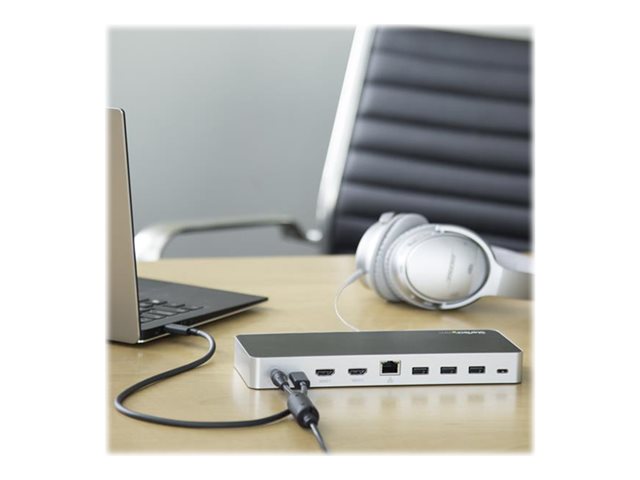 StarTech.com Dual Monitor USB C Docking Station with 60W Power Delivery for Windows Laptops, USB C to HDMI / DVI Dock, USB 3.1 Gen 1 Type C Dock with Charging, Thunderbolt 3 Compatible - 5-Port USB 3.0 Hub (MST30C2HHPDU) - Docking station - USB-C / Thunderbolt 3 - 2 x HDMI - 1GbE - 60 Watt