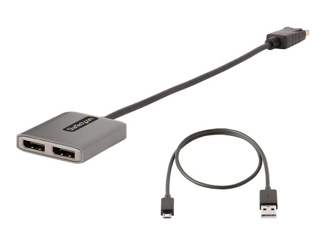 StarTech.com 2-Port DisplayPort MST Hub, Dual 4K 60Hz, DP to 2x DisplayPort Monitor Adapter, DP 1.4 Multi-Monitor Video Adapter w/ 1ft Built-in Cable, USB Powered, Windows Only - Multi Stream Transport Hub (MST14DP122DP) - Hub - 1 x DisplayPort + 1 x micro-USB + 2 x DisplayPort