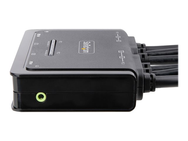 StarTech.com 2-Port Dual-Monitor DisplayPort Cable KVM Switch, 4K 60Hz, Compact KVM with 5ft/1.5m USB-A/DisplayPort/Audio Integrated Cables, Bus Powered - Remote Push Button/Hotkey Switching (C2-DD46-UA2-CBL-KVM) - KVM / audio / USB switch - compact