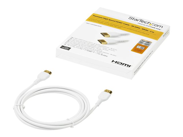 StarTech.com 2m Premium Certified HDMI 2.0 Cable with Ethernet, Durable High Speed UHD 4K 60Hz HDR 10, 6ft Rugged M/M HDMI Cord with Aramid Fiber, TPE, Ultra HD Monitors, TVs & Displays - Heavy duty HDMI cable - Premium High Speed - HDMI cable with Ethernet - HDMI male to HDMI male - 2 m - white - for P/N: TB3DKM2HDL