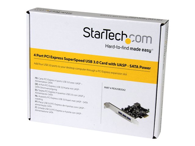 StarTech.com 4 Port PCI Express USB 3.0 Card - 3 External and 1 Internal - Native OS Support in Windows 8 and 7 - Standard and Low-Profile (PEXUSB3S42) - USB adapter - PCIe 2.0 low profile - USB 3.0 x 4 - for P/N: CFASTRWU3, ST1030USBM, ST43004UA, ST