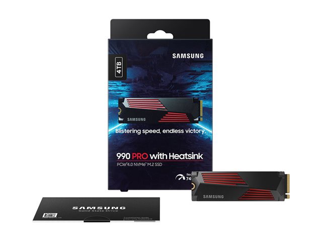Samsung 990 PRO MZ-V9P4T0CW - SSD - encrypted - 4 TB - internal - M.2 2280 - PCIe 4.0 x4 (NVMe) - 256-bit AES - TCG Opal Encryption - integrated heatsink