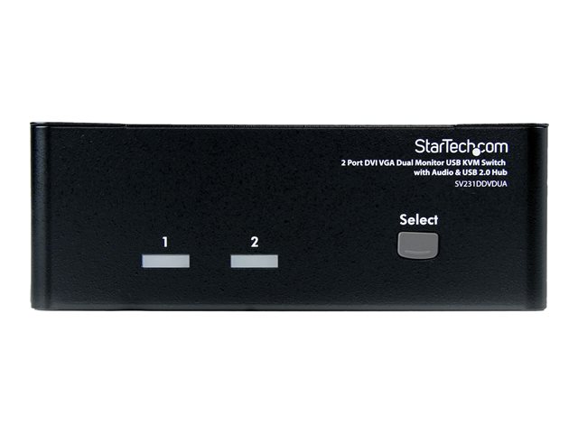 StarTech.com 2 Port KVM Switch - DVI and VGA w/ Audio and USB 2.0 Hub - Dual Monitor / Display / Screen KVM Switch - DVI VGA (SV231DDVDUA) - KVM / audio / USB switch - 2 x KVM / audio / USB - 1 local user - desktop - for P/N: IM12D1500P, SVA12M2NEUA, SVA12M5NA, USBDVI4N1A6, USBVGA4N1A10, USBVGA4N1A6