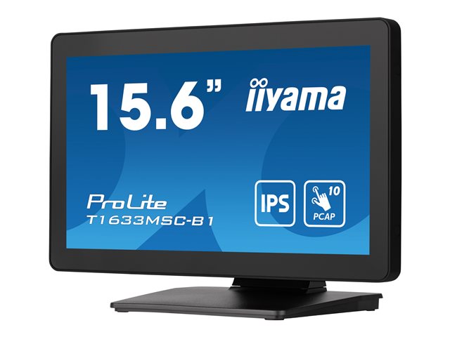 iiyama ProLite T1633MSC-B1 - LED monitor - 15.6\" - touchscreen - 1920 x 1080 Full HD (1080p) @ 60 Hz - IPS - 450 cd/m² - 1000:1 - 5 ms - HDMI, DisplayPort - speakers - black, matte finish