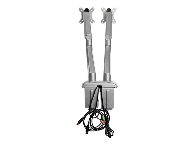 StarTech.com Desk Mount Dual Monitor Arm with USB & Audio, Grommet/Desk Clamp VESA Mount for up to 32 inch Displays, 2x USB, 2x 3.5mm audio, Ergonomic Full Motion Dual Monitor Arm, Silver - One-touch Adjustment (ARMSLIMDUOS) - Mounting kit - adjustable arm - for 2 monitors - aluminium - black - screen size: 15\"-32\" - desk-mountable