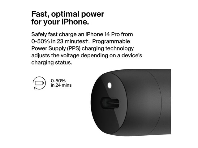 Belkin BoostCharge - Car power adapter - 30 Watt - 3 A - Fast Charge, Power Delivery 3.1 (24 pin USB-C) - black