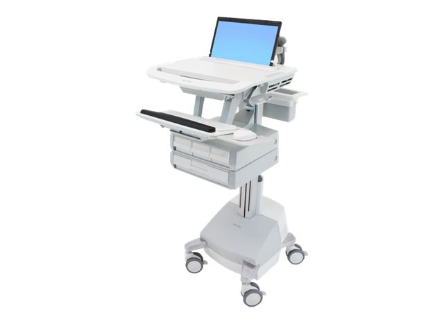Ergotron StyleView - Cart - open architecture - for notebook / keyboard / mouse - medical - aluminium, zinc-plated steel, high-grade plastic - grey, white, polished aluminium - screen size: 17.3\" wide - output: AC 230 V - 66 Ah - Lead Acid - TAA Compliant