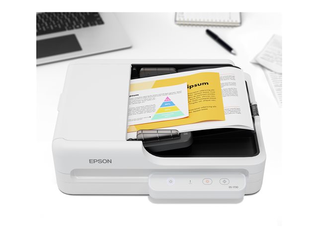 Epson WorkForce DS-1730 - Document scanner - Duplex - 215.9 x 3048 mm - 1200 dpi x 1200 dpi - up to 30 ppm (mono) / up to 30 ppm (colour) - ADF (60 sheets) - up to 3000 scans per day - USB 2.0