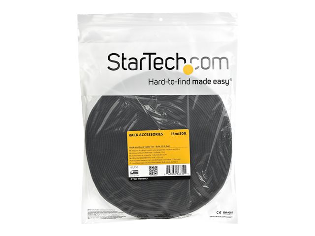 StarTech.com 50ft. Hook and Loop Roll - Cut-to-Size Reusable Cable Ties - Bulk Industrial Wire Fastener Tape - Adjustable Fabric Wraps - Black (HKLP50) - Cable tie roll - 15.24 m - for P/N: HKLP50BL, HKLP50GN, HKLP50RD, HKLP50YW