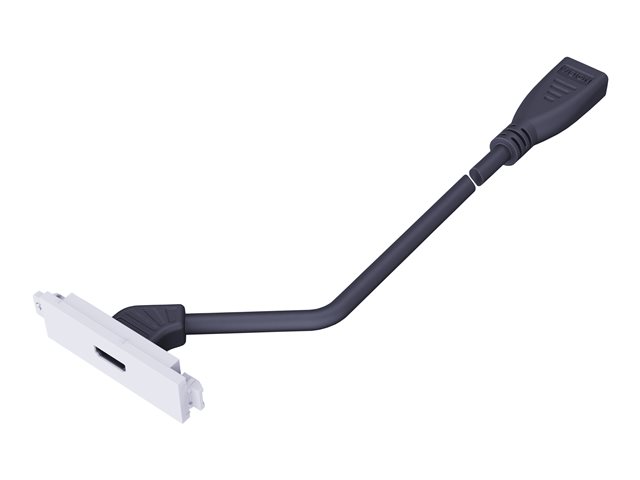 VISION Techconnect Modular AV Faceplate - LIFETIME WARRANTY - HDMI module - female socket on front with tail at rear with female connector - active boosting circuit - HDMI v2.0 - 4K @ 60 Hz - AWG 28 - total length 200 mm / 7.8\" - fixes into Techconnect surrounds - plastic - white