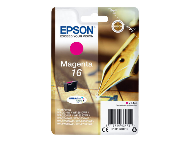Epson 16 - 3.1 ml - magenta - original - blister with RF/acoustic alarm - ink cartridge - for WorkForce WF-2010, 2510, 2520, 2530, 2540, 2630, 2650, 2660, 2750, 2760