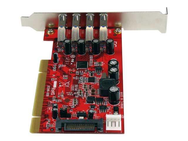 StarTech.com 4 Port PCI SuperSpeed USB 3.0 Adapter Card with SATA/SP4 Power - Quad Port PCI USB 3 Controller Card (PCIUSB3S4) - USB adapter - PCI-X low profile - USB 3.0 x 4 - red - for P/N: HBS304A24A, S3510BMU33, S3510SMU33, UNI251BMU33, USB221SS