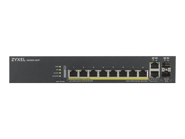 Zyxel GS1920-8HPv2 - Switch - smart - 8 x 10/100/1000 (PoE+) + 2 x combo Gigabit SFP - desktop, wall-mountable - PoE+ (130 W)