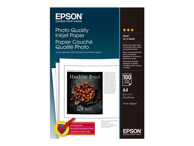 Epson Photo Quality Ink Jet Paper - Matte - coated - pure white - A4 (210 x 297 mm) - 102 g/m² - 100 sheet(s) paper - for EcoTank ET-2810, 2815, 2825, 2826, 2850, 2851, 2856, 4800, 4850, SureColor SC-P700, P900