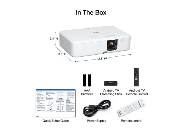 Epson CO-FH02 - 3LCD projector - portable - 3000 lumens (white) - 3000 lumens (colour) - Full HD (1920 x 1080) - 16:9 - 1080p - black / white - Android TV