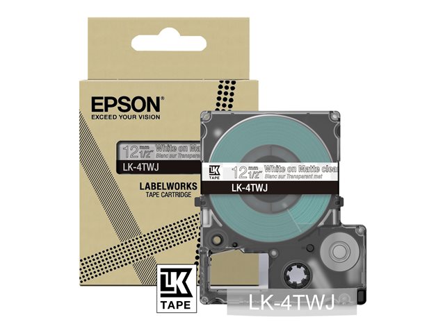 Epson LabelWorks LK-4TWJ - White on matte clear - Roll (1.2 cm x 8 m) 1 cassette(s) hanging box - tape cartridge - for LabelWorks LW-C410, LW-C610
