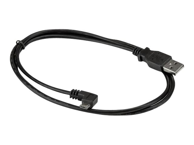 StarTech.com 1m 3 ft Micro-USB Charge-and-Sync Cable - Left-Angle Micro-USB - M/M - USB to Micro USB Charging Cable - 30/24 AWG (USBAUB1MLA) - USB cable - Micro-USB Type B (M) to USB (M) - USB 2.0 - 1 m - left-angled connector - black - for P/N: USB2PCARBK, USB2PCARBKS, USBEXTAA10BK, USBEXTAA6BK, USBLT2PCARW, USBUB2PCARB