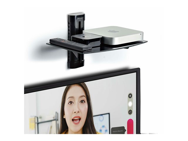 StarTech.com Floating Wall-Mounted AV Shelf, Adjustable Height Shelf For Under TV, Organize A/V Equipment On Black Tempered Glass Shelf - Shelf - for audio/video components - aluminium, steel, plastic - black - wall-mountable