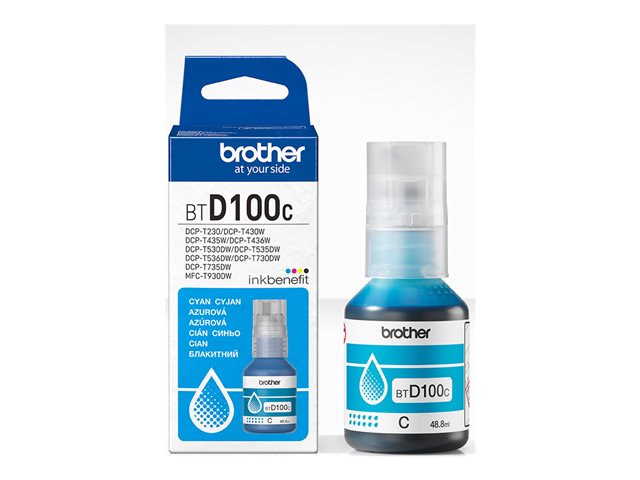 Brother BTD100C - 48.8 ml - high capacity - cyan - original - hanging box - ink refill - for Brother DCP-T530DW, DCP-T730DW, MFC-T930DW