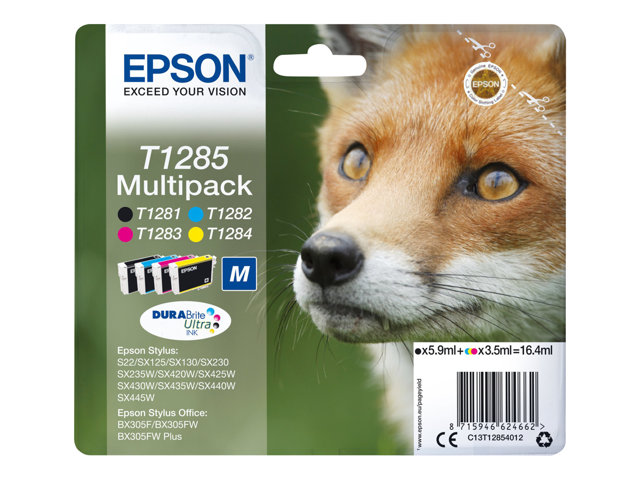 Epson T1285 Multipack - 4-pack - 16.4 ml - black, yellow, cyan, magenta - original - ink cartridge - for Stylus S22, SX130, SX230, SX235, SX430, SX435, SX438, SX440, SX445, Stylus Office BX305