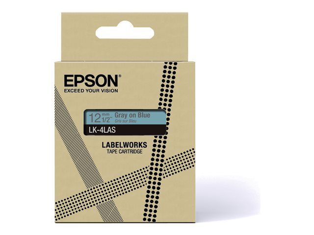 Epson LabelWorks LK-4LAS - Grey on blue - Roll (1.2 cm x 8 m) 1 cassette(s) hanging box - tape cartridge - for LabelWorks LW-C410, LW-C610