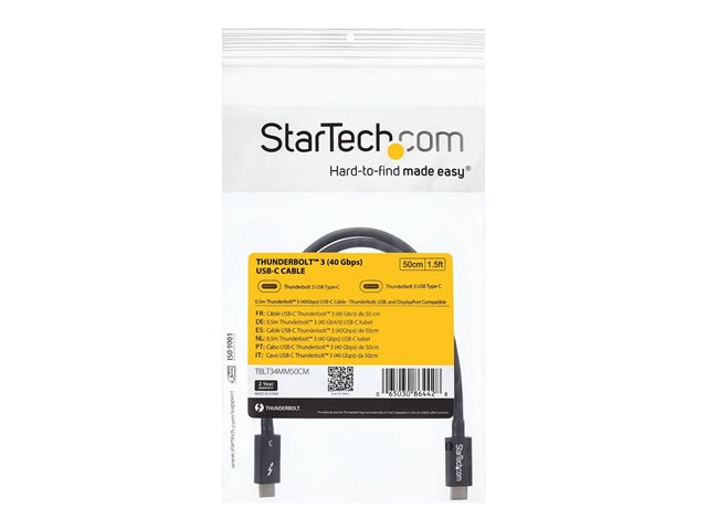 StarTech.com 2m (6.6ft) Thunderbolt 3 Cable, 20Gbps, 100W PD, 4K Video, Thunderbolt-Certified, Compatible w/ TB4/USB 3.2/DisplayPort - Thunderbolt cable - 24 pin USB-C (M) to 24 pin USB-C (M) - Thunderbolt 3 / USB / DisplayPort - 2 m - black - for P/